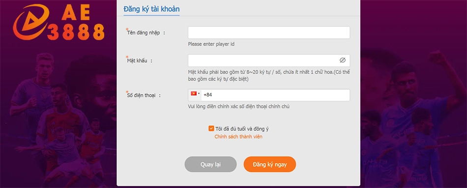 hướng dẫn đăng ký tài khoản AE3888