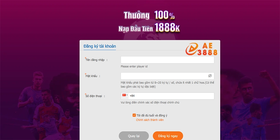 nhà cái ae3888 đơn giản cách thức tạo tài khoản